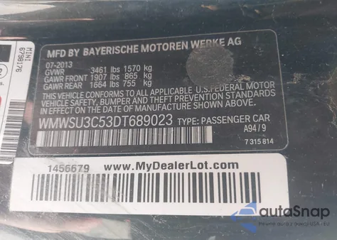 2013 Mini Hardtop Cooper z USA, uszkodzony, nr VIN WMWSU3C53DT689023